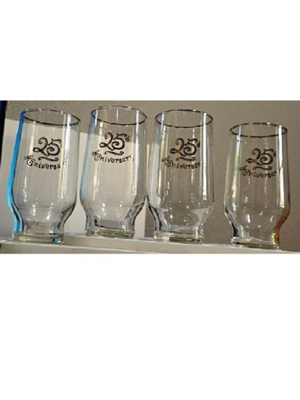 1960s 25th Anniversary Glasses ~ Vintage Silver Rim Highball Tumblers